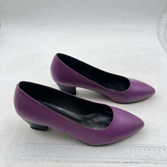 purple dress shoes low heel FOWT Women Closed Round Toe Pumps Rhinestone Ball Kitten Heels Slip On Wedding Party Work Size 4 Dark The classic pointed toe design adds a touch of elegance Milooey Purple Round Toe Slip